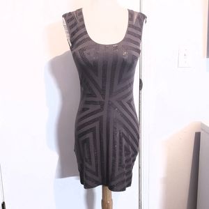 Express Brown Sequin Mesh Back Dress